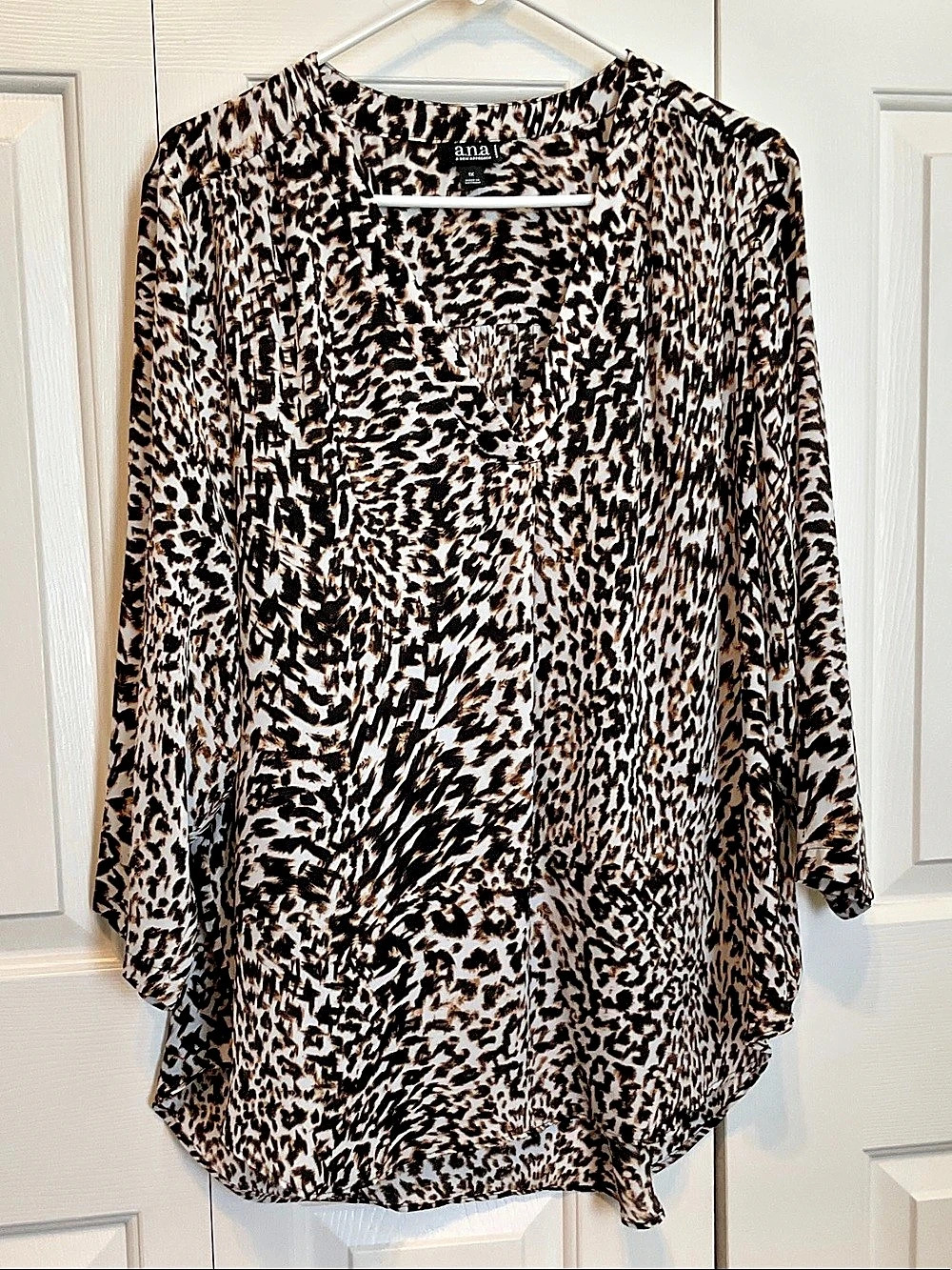 ana women's plus Animal Print Blouse in Brown & Black